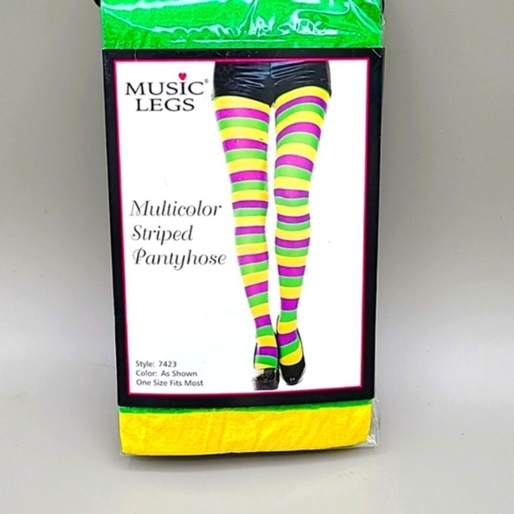 Music Legs - Multi-color Striped Pantyhose in Purple, Green & Yellow, NWOT